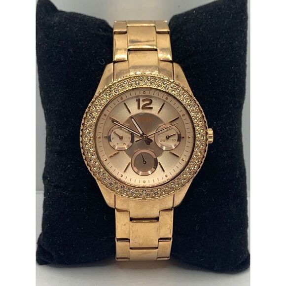Fossil ES3590 Women Gold Stainless Steel Analog Rose Gold Dial Wrist Watch KL216 - Picture 1 of 11